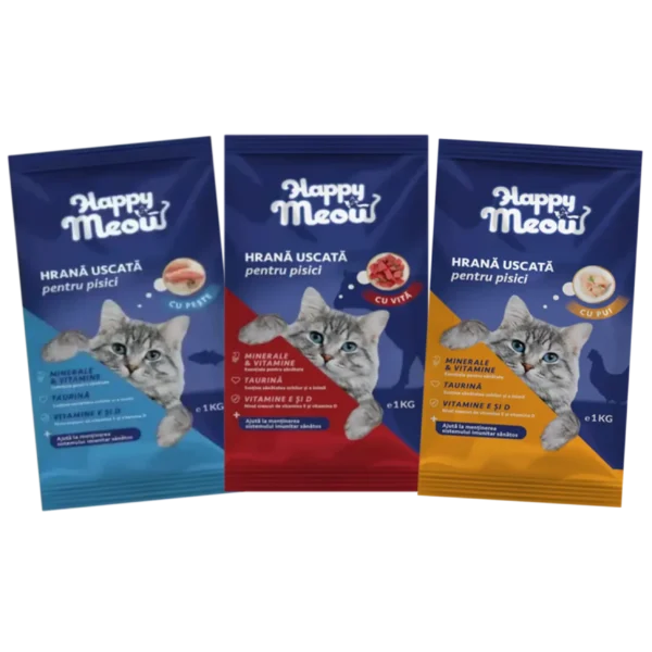 happy meow hrana uscata pentru pisici cu pui si legume, 1kg