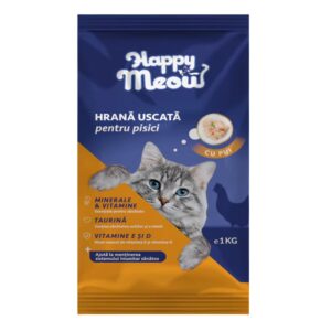 hrana uscata pentru pisici, happy meow, pui, 1 kg