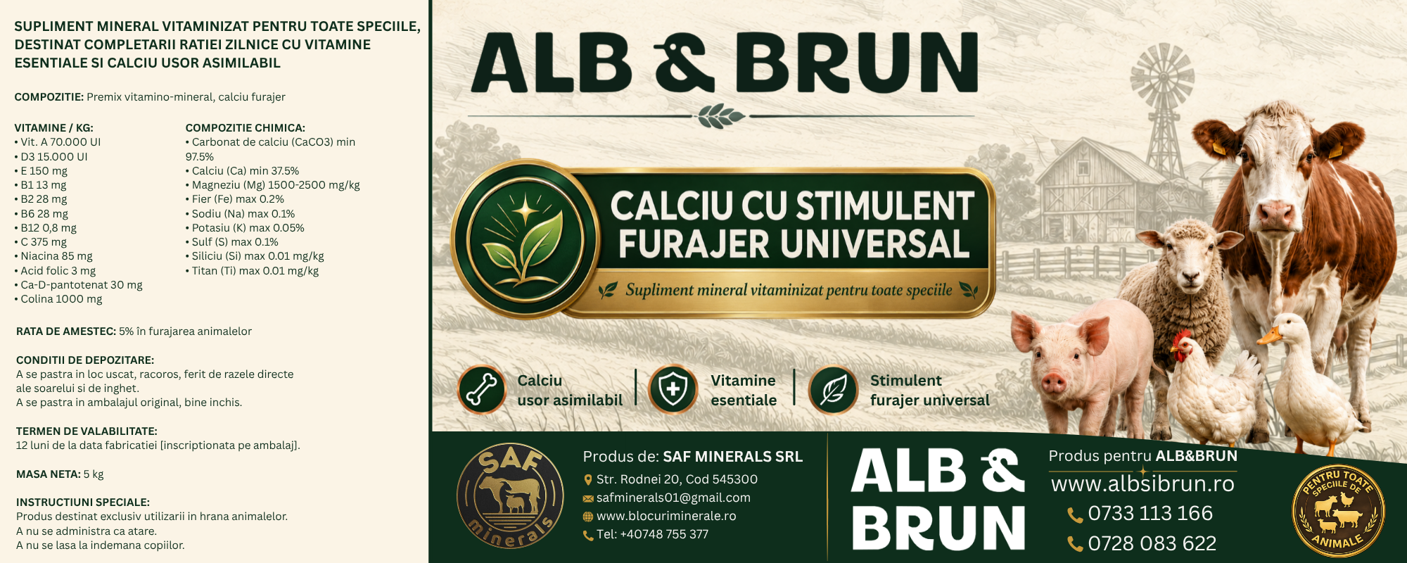 Calciu cu stimulent furajer universal, 5kg