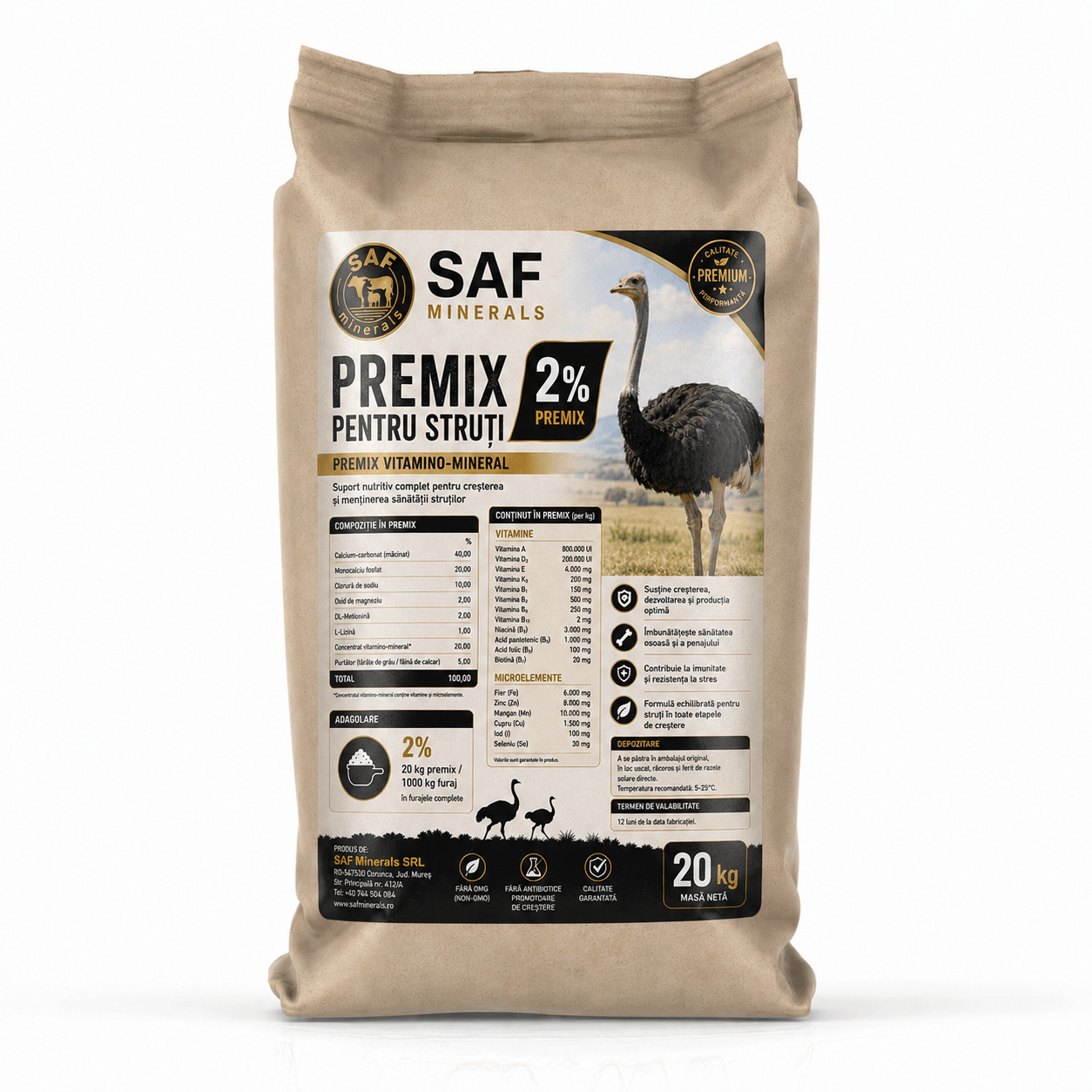 Premix pentru struți, premix vitamino-mineral, 20 kg