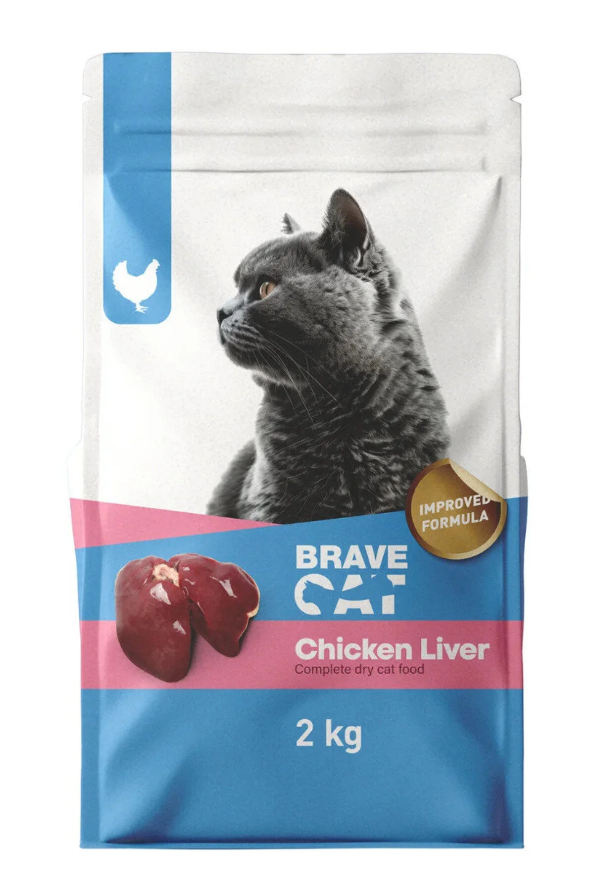 BRAVE CAT cu ficat de pui, hrană uscată pentru pisici adulte, 2 kg x 5 buc