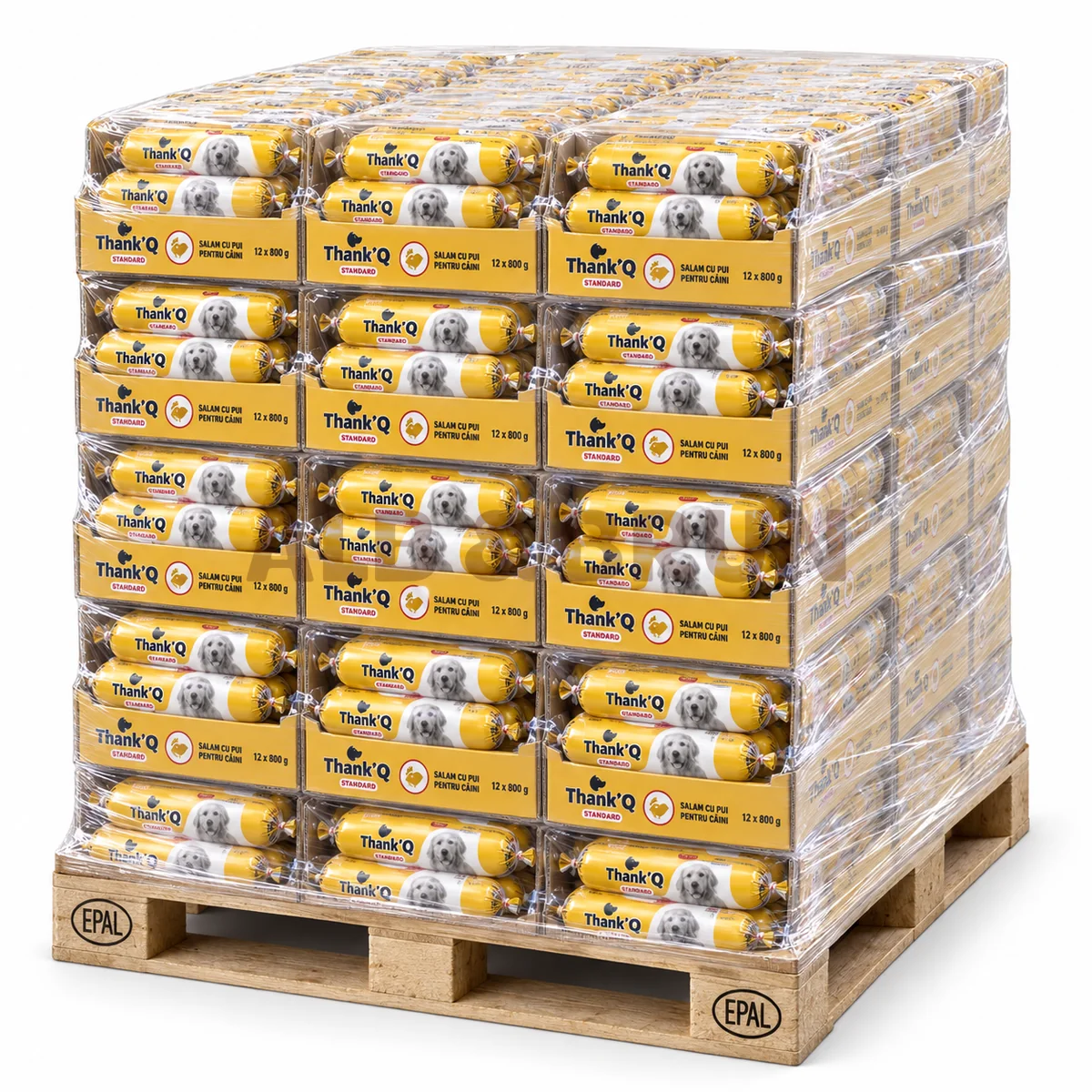 Thank Q - Salam pentru caini standard cu pui, 800gr x 12 buc, Palet 690 kg
