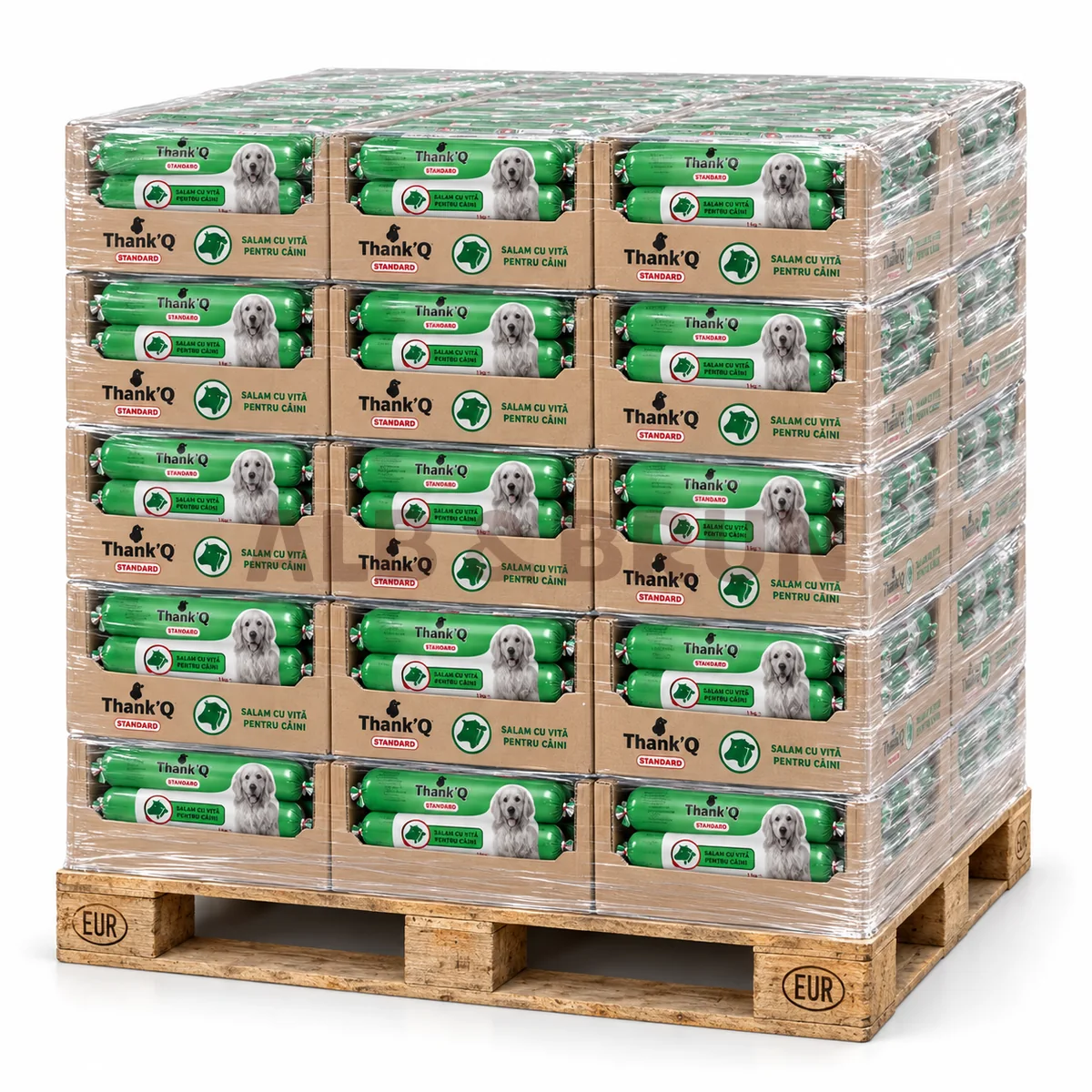 Thank Q - Salam pentru caini standard cu vita, 800gr x 12 buc, Palet 690 kg