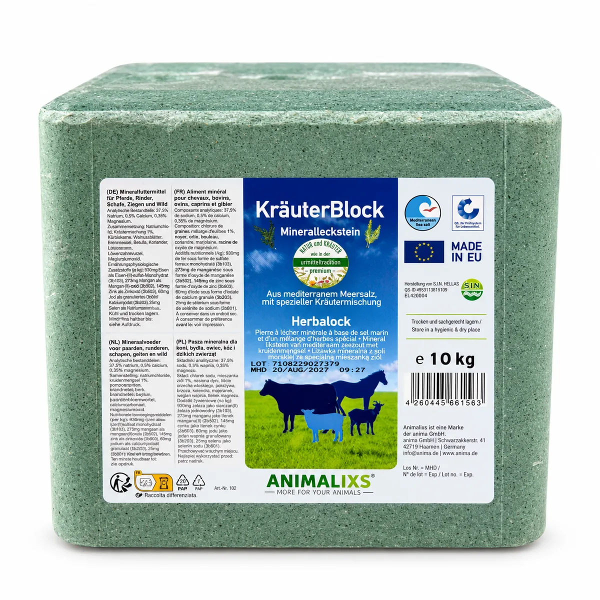 Bloc mineral KräuterBlock - Cu plante pentru cai și rumegătoare, 10 kg