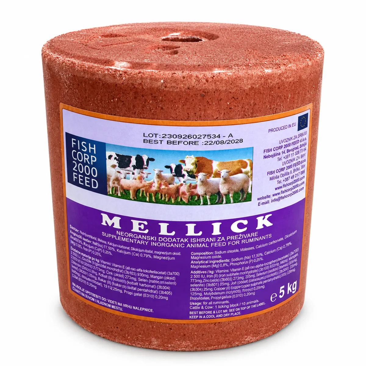 Bloc mineral MELLICK - Cu melasă pentru rumegătoare, 5 kg