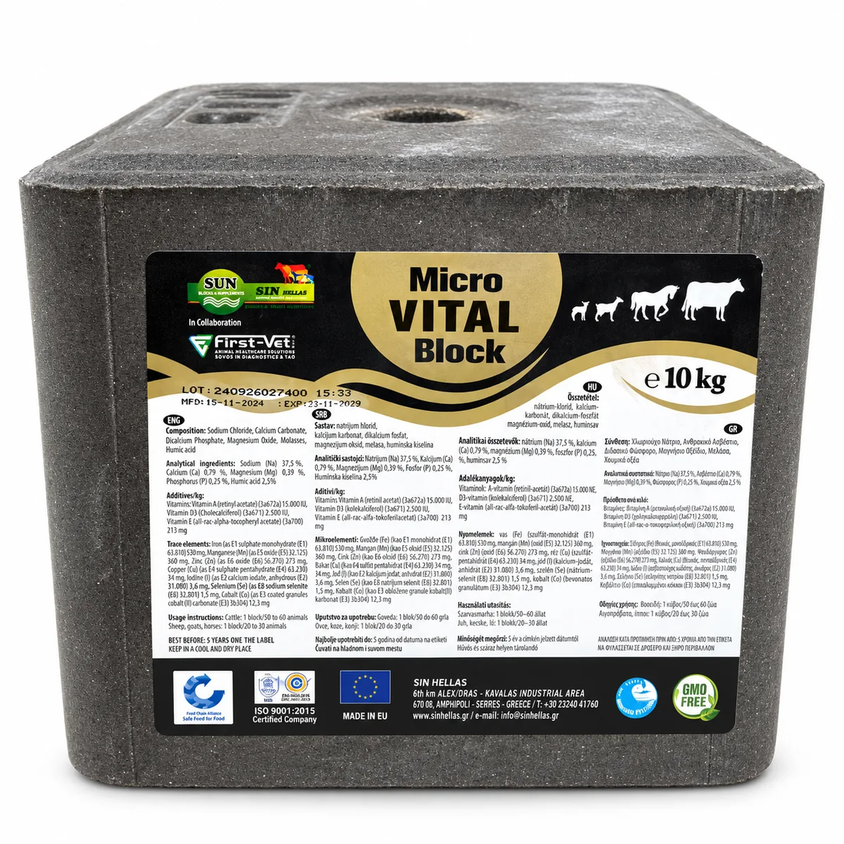 Bloc mineral Micro VITAL Block – Cu acid humic pentru rumegătoare, 10 kg